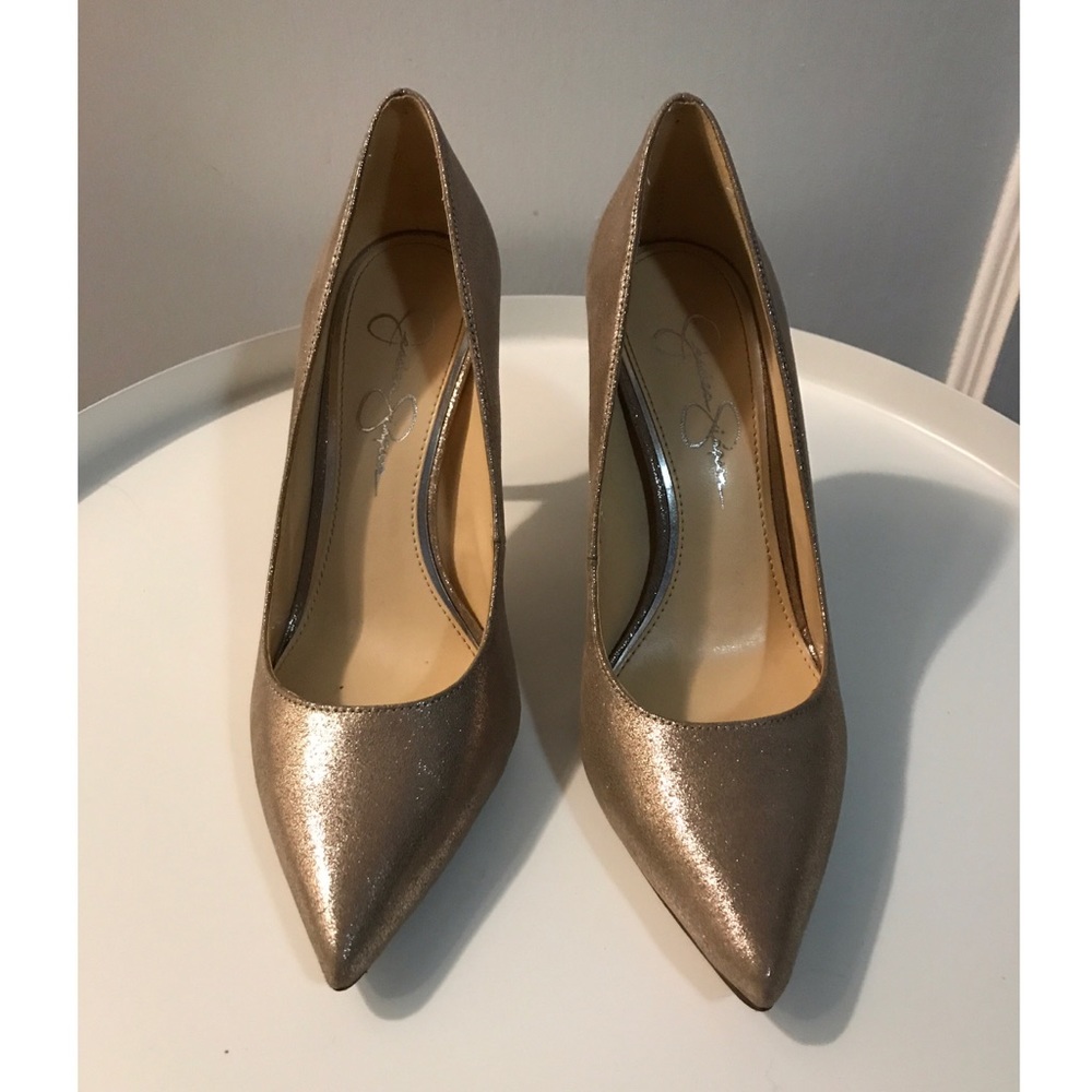 Jessica Simpson matte gold pointed-toe heels